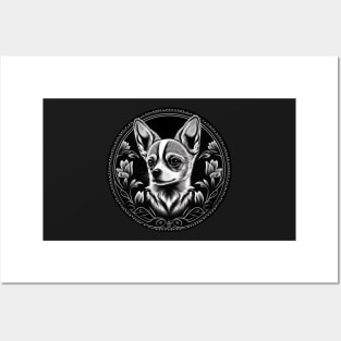 Cute Black and white Chihuahua Posters and Art